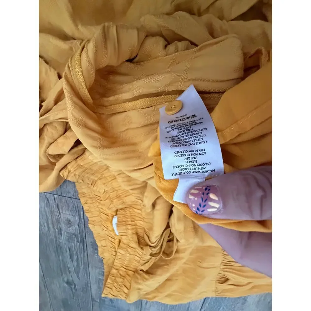 Maeve Carnacion Textured Maxi Skirt Size M Mustard Drawstring Waist Button Front